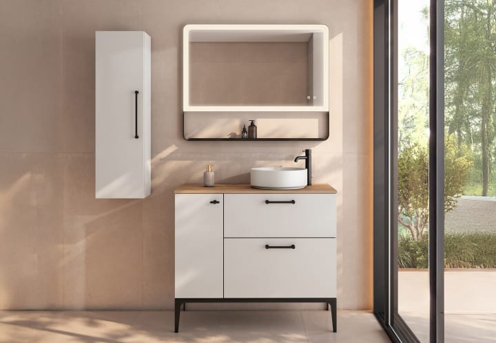 Mueble de baño con banquillo, encimera de madera Viso Verso Principal 2