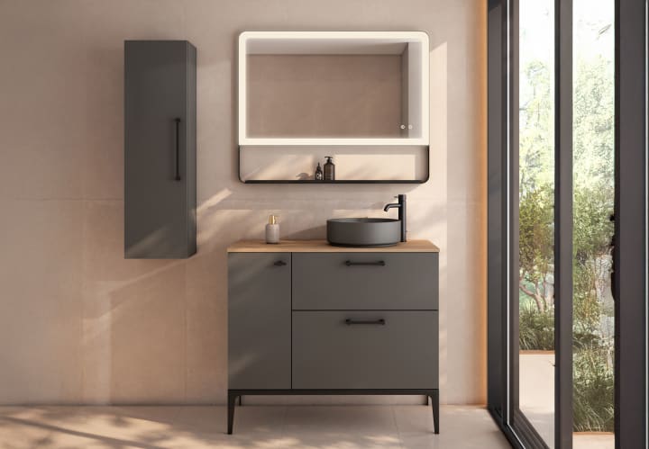 Mueble de baño con banquillo, encimera de madera Viso Verso Principal 1