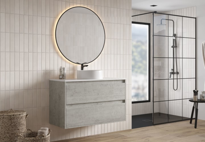 Mueble de baño con encimera Piedra Compactada blanca Bruntec Artemisa Principal 2