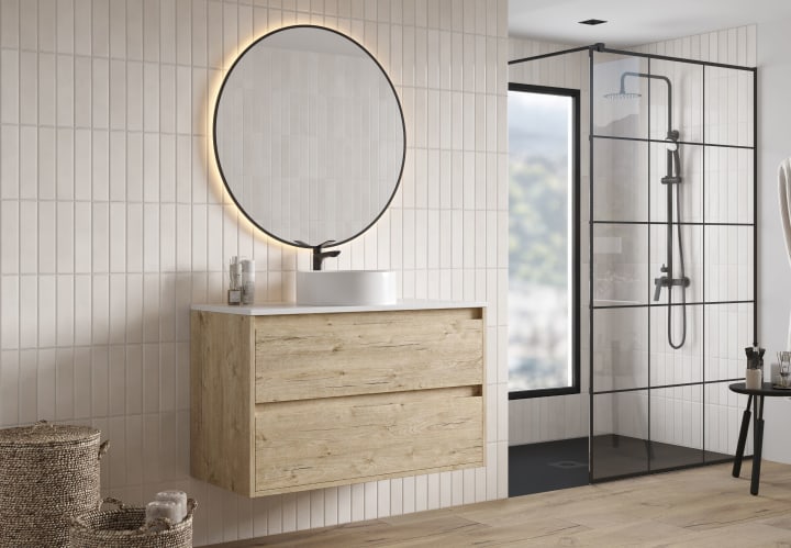 Mueble de baño con encimera Piedra Compactada blanca Bruntec Artemisa Principal 1