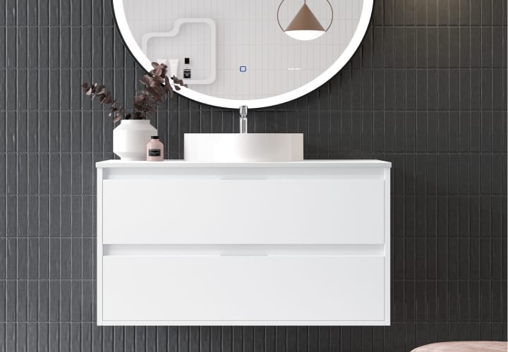 Mueble de baño con encimera Piedra Compactada blanca Bruntec Artemisa Ambiente 9