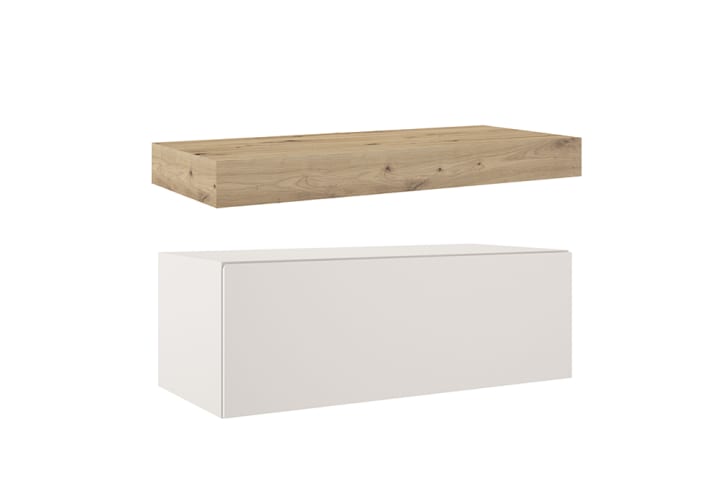 Mueble de baño con encimera de madera 10 cm de altura en color Roble Costa con cajonera Visobath Nomad Principal 3
