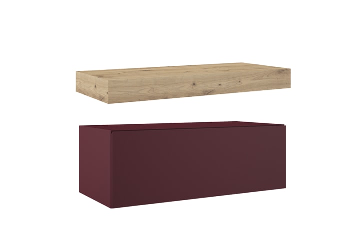 Mueble de baño con encimera de madera 10 cm de altura en color Roble Costa con cajonera Visobath Nomad Principal 9