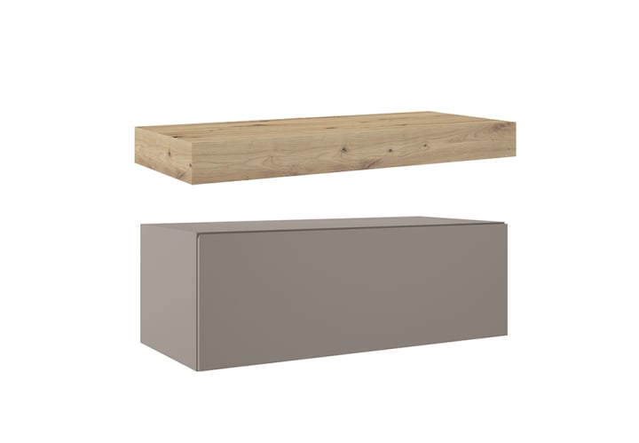 Mueble de baño con encimera de madera 10 cm de altura en color Roble Costa con cajonera Visobath Nomad Principal 6