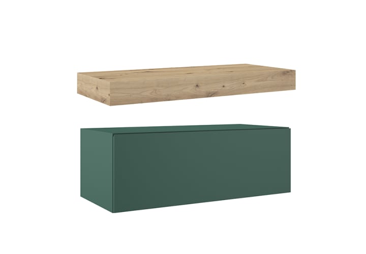 Mueble de baño con encimera de madera 10 cm de altura en color Roble Costa con cajonera Visobath Nomad Principal 8
