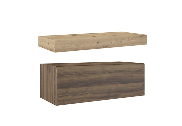 Mueble de baño con encimera de madera 10 cm de altura en color Roble Costa con cajonera Visobath Nomad Principal 2
