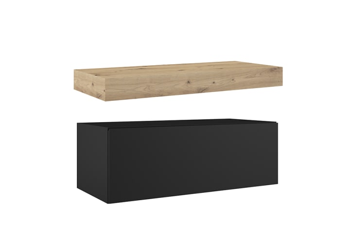 Mueble de baño con encimera de madera 10 cm de altura en color Roble Costa con cajonera Visobath Nomad Principal 11