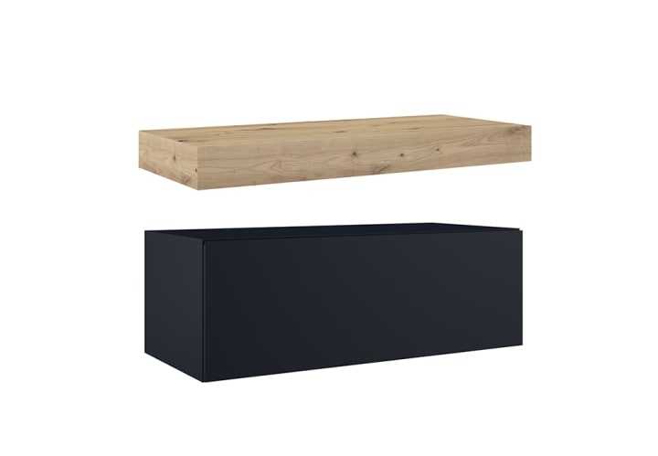 Mueble de baño con encimera de madera 10 cm de altura en color Roble Costa con cajonera Visobath Nomad Principal 10