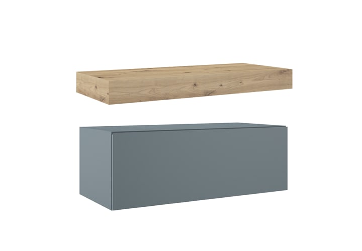 Mueble de baño con encimera de madera 10 cm de altura en color Roble Costa con cajonera Visobath Nomad Principal 5