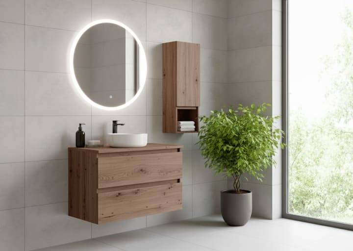 Mueble de baño color madera laminada con encimera de madera Bruntec Vilma Principal 2
