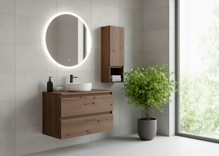Mueble de baño color madera laminada con encimera de madera Bruntec Vilma Principal 4