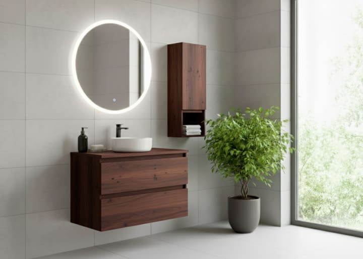 Mueble de baño color madera laminada con encimera de madera Bruntec Vilma Principal 6