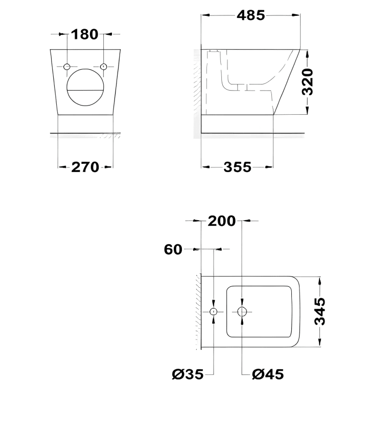 Pack Inodoro suspendido + cisterna empotrada + pulsador + bide Strohm Teka Soller Croquis 8
