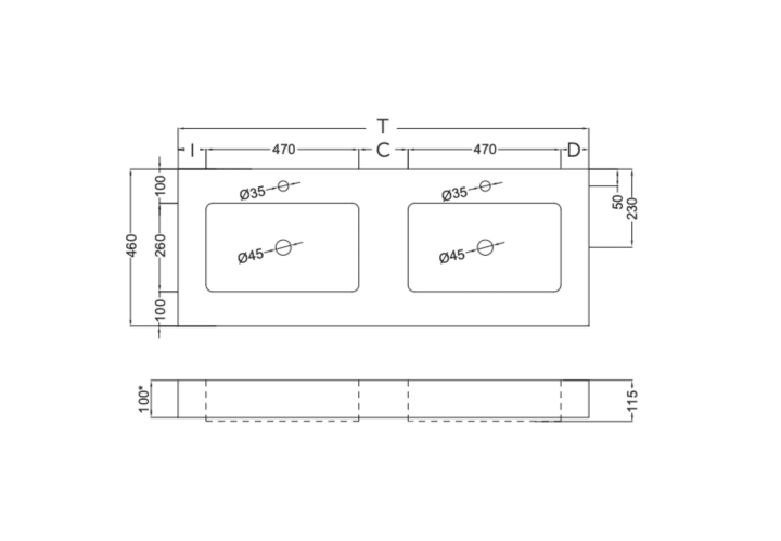 Lavabo suspendido Coycama Ambar Croquis 5