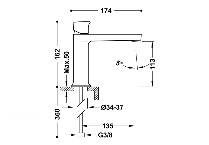 Grifo de lavabo Tres Project Croquis 12