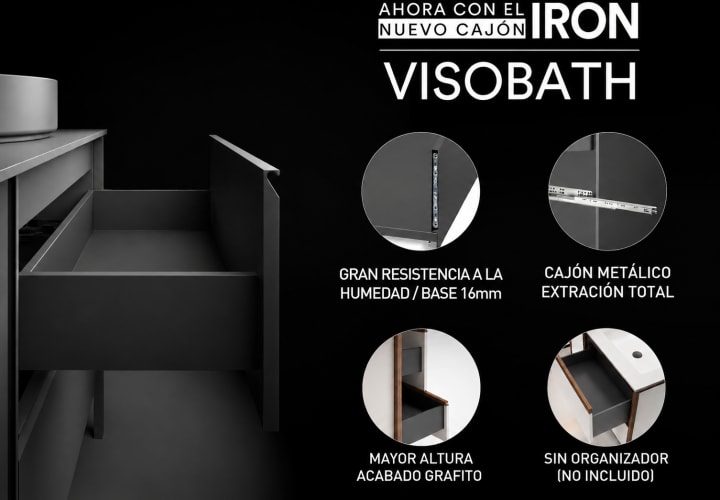 Mueble de baño con encimera de madera 10 cm de altura con cajonera Visobath Nomad monocolor opción 10