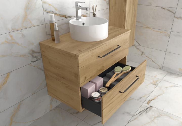Conjunto mueble de baño con lavabo sobre encimera Salgar Morai Detalle 1