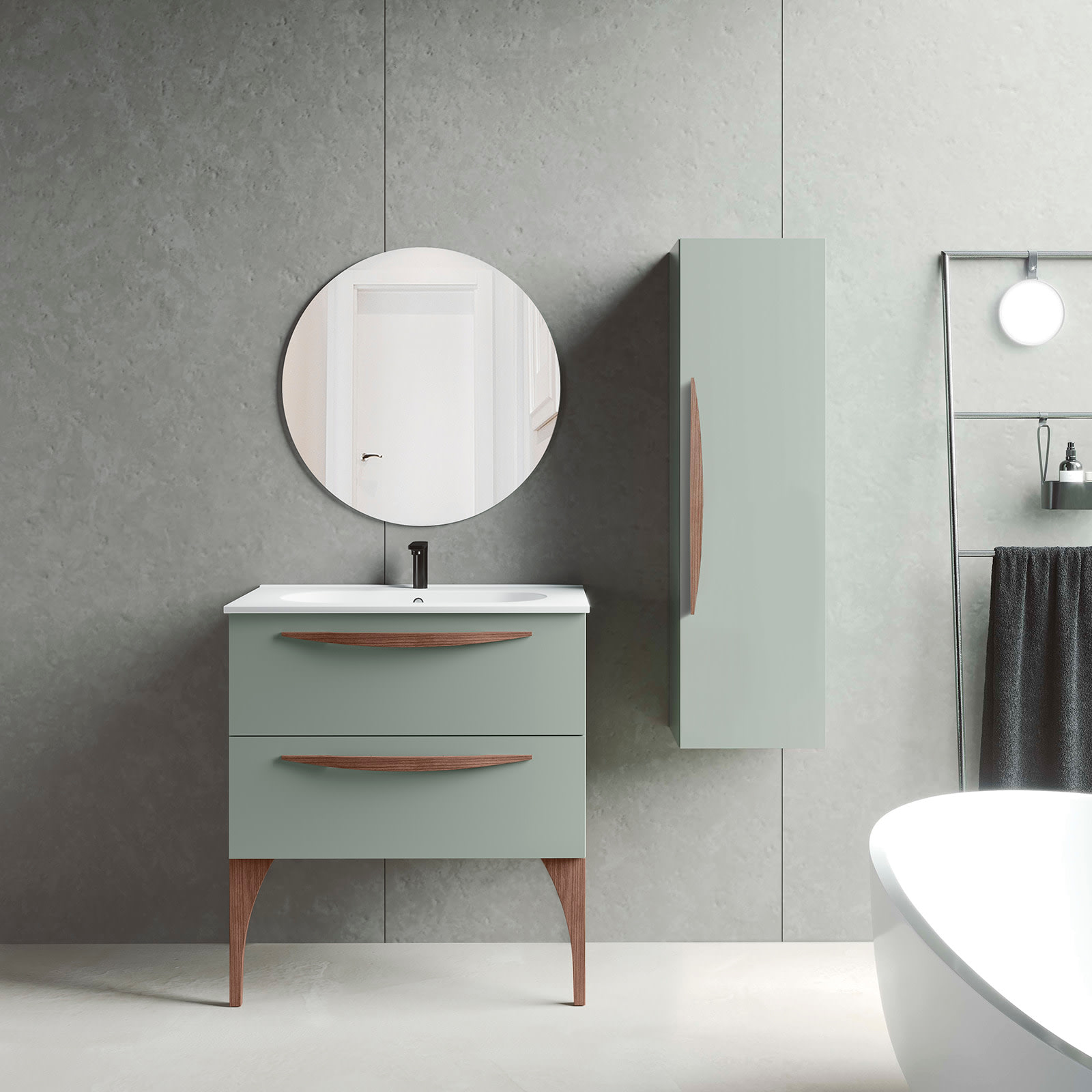 Mueble de baño con patas 3 cajones con lavabo color Ceniza Modelo Arco