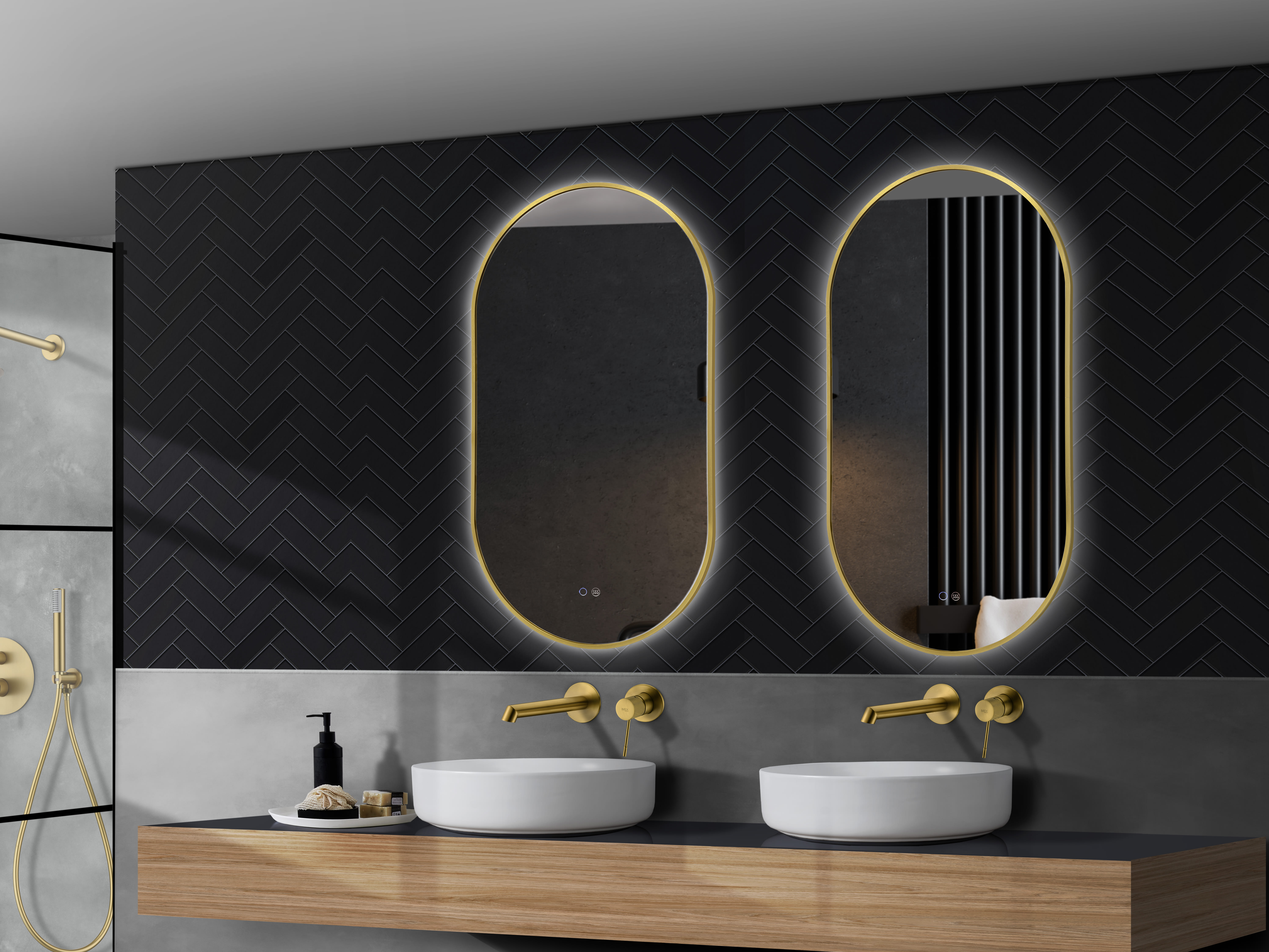 Espejo de baño LED de 28 x 36 pulgadas para pared, marco de aluminio negro  (frontal y retroiluminado), espejo de tocador antivaho con luces, espejo
