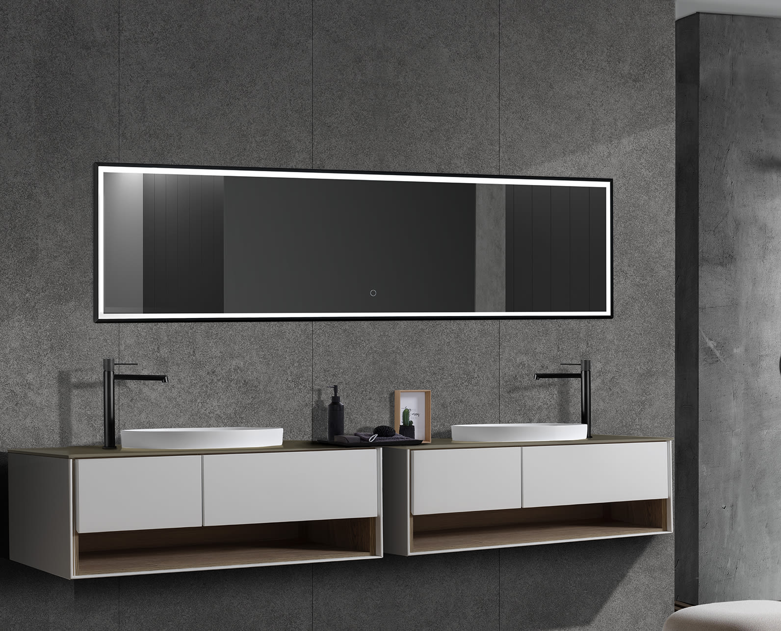 Espejo de baño con luz LED, marco negro y antivaho SUIZA de LEDIMEX