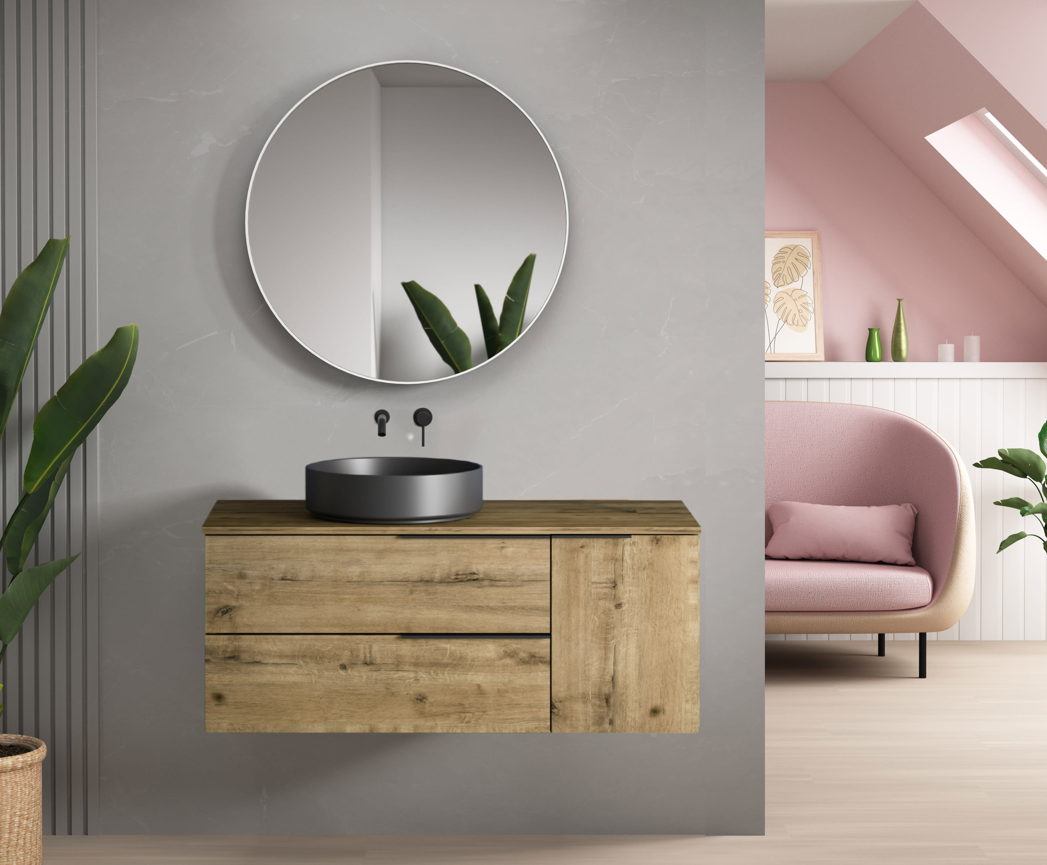 Mueble de baño con encimera de madera Bruntec Coban