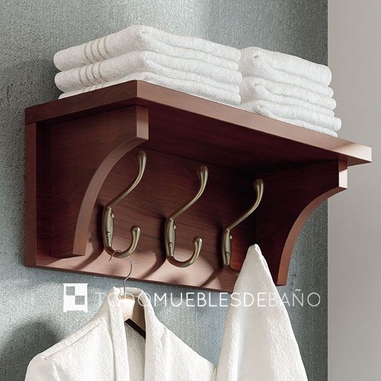 Toalleros de pared con estante de madera y 3 ganchos, toallero para  decoración de pared de baño pequeño, almacenamiento de toallas de baño para