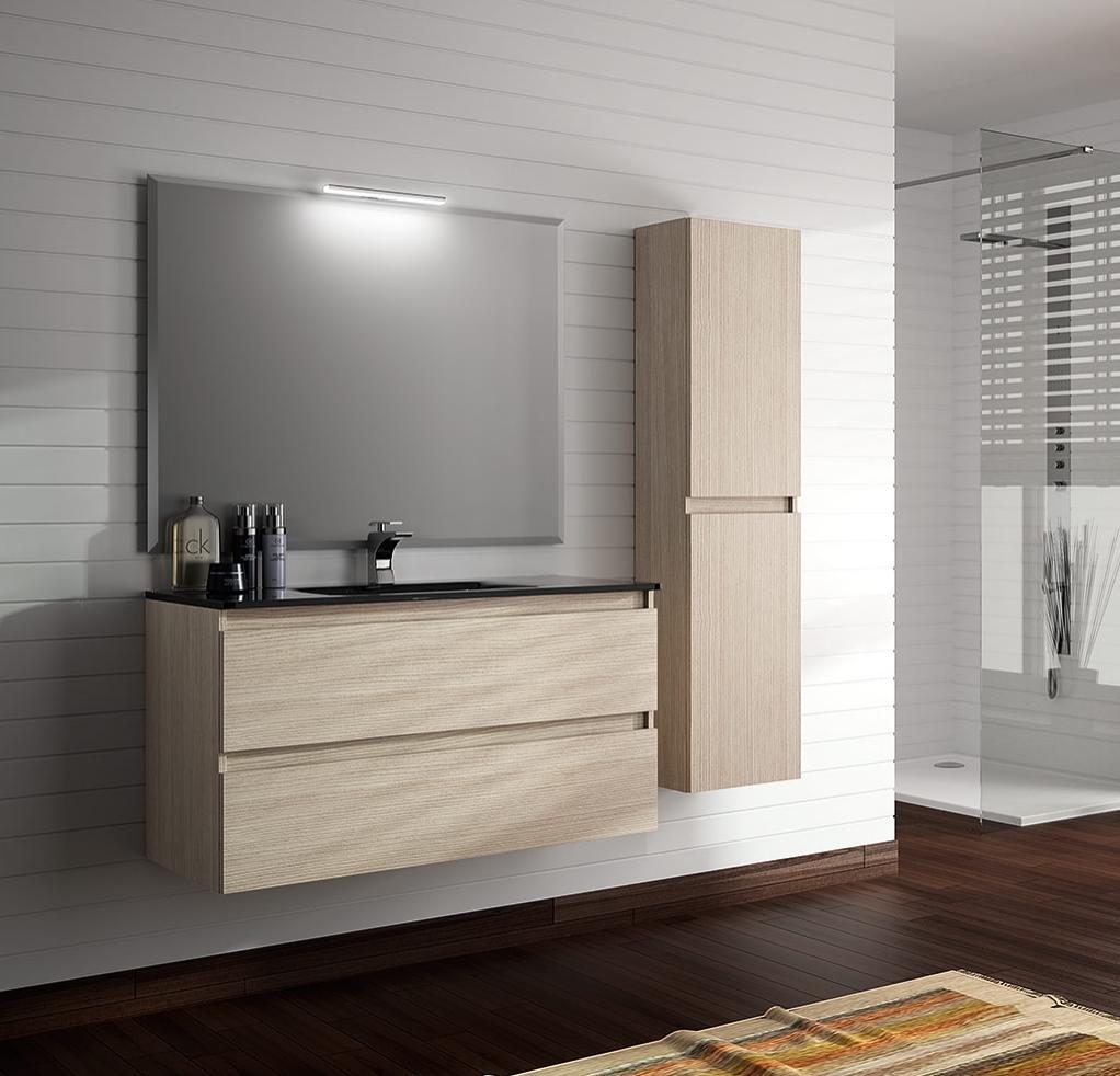 Línea de muebles de baño suspendidos de diseño moderno en tonos madera clara