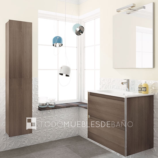 Mueble de baño de imitación madera con cajones y suspendido