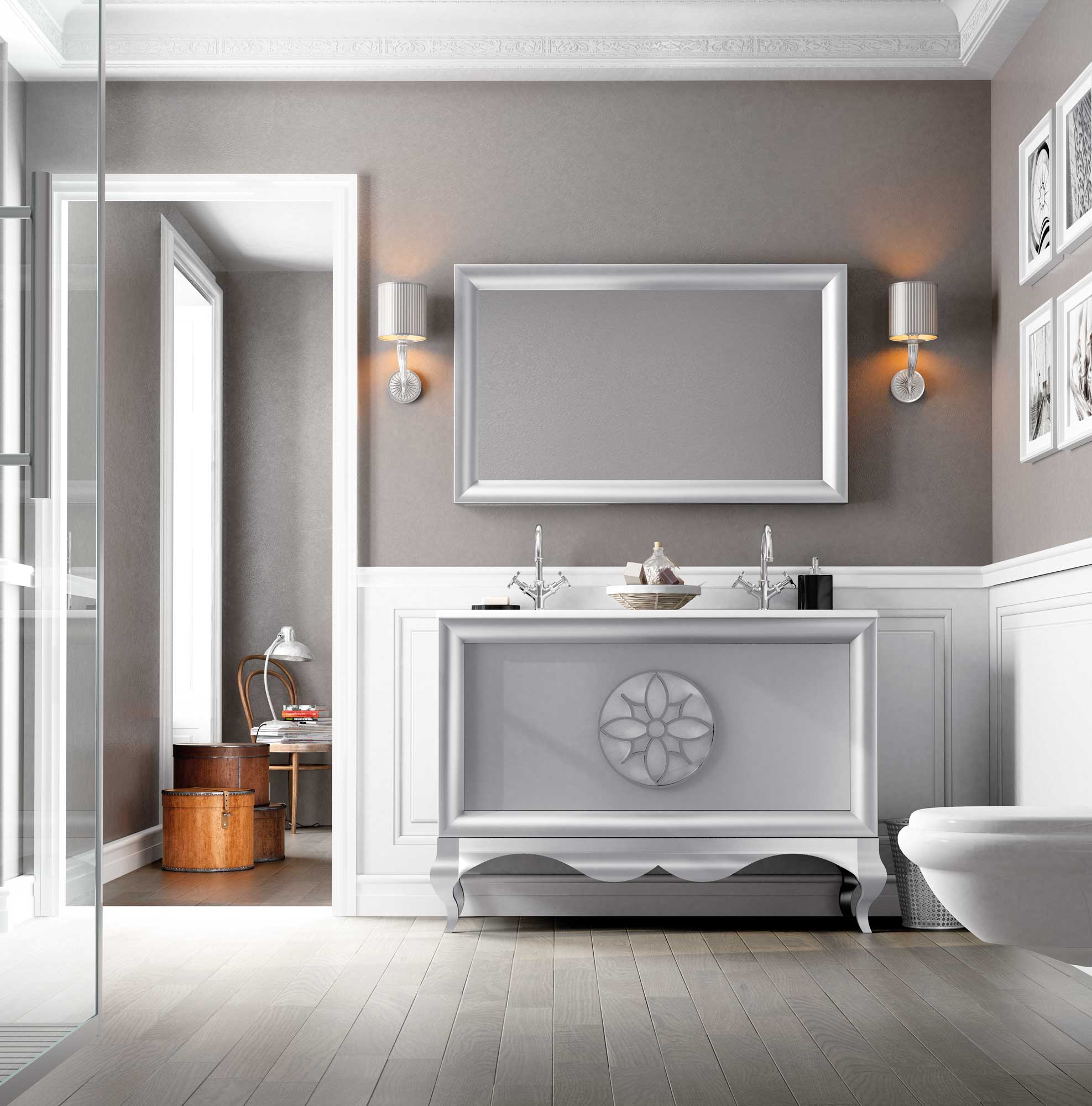 Mueble de baño de estilo vintage con patas en color gris Sue Lux